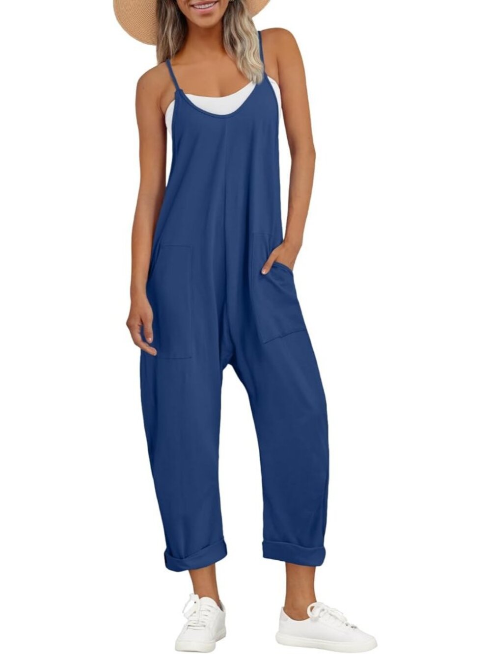 Women's Jumpsuits Darkblue Cotton Casual Comfortable Stretchy Summer Outfits
